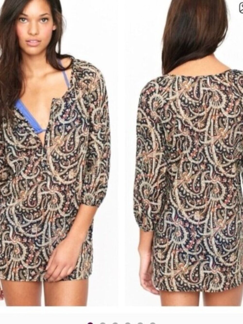 J Crew tunic top swim cover Women's Extra Small black orange tan floral